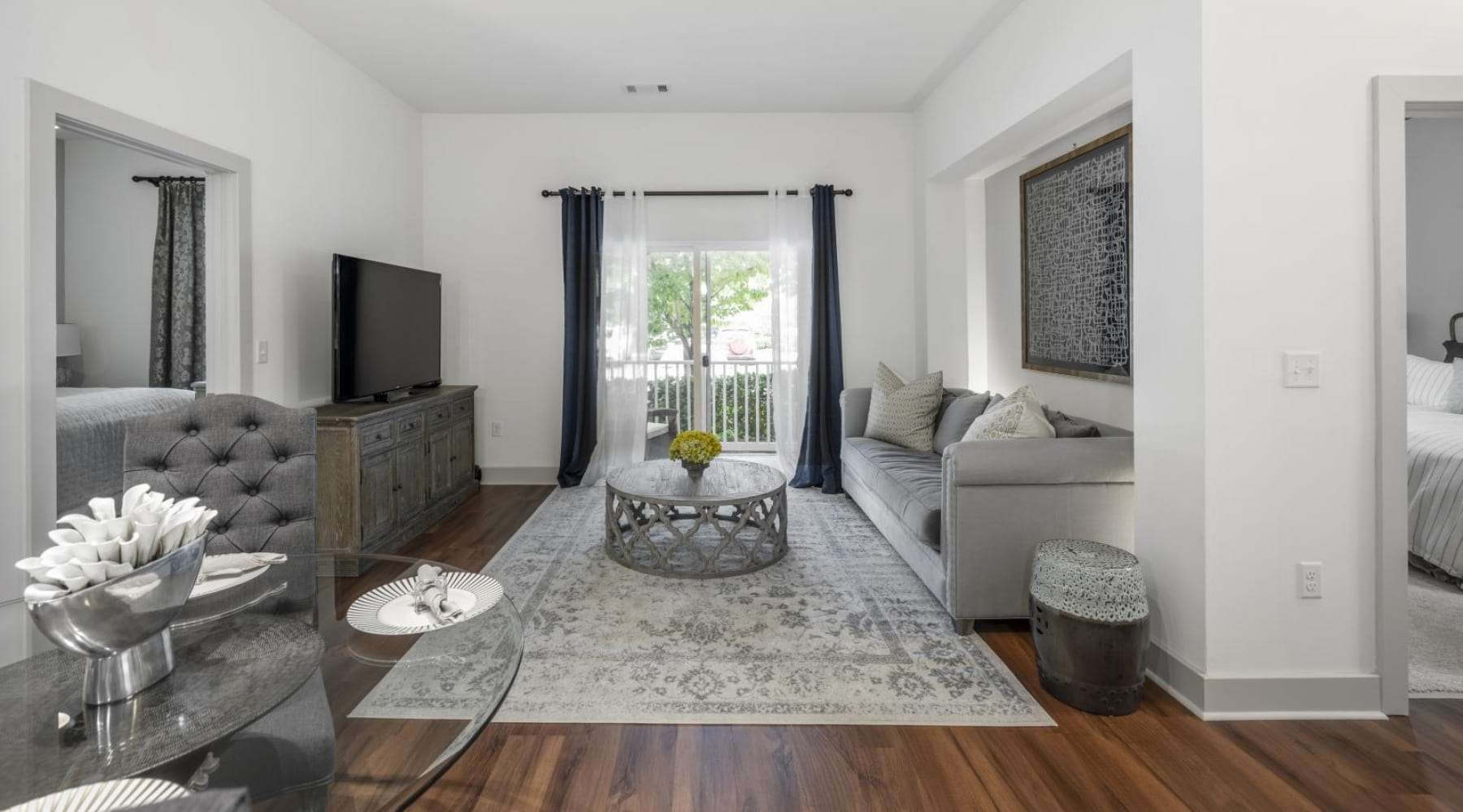 Historic Charm and Modern Style a living room with a large window