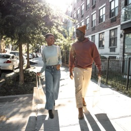 a couple walking outdoors