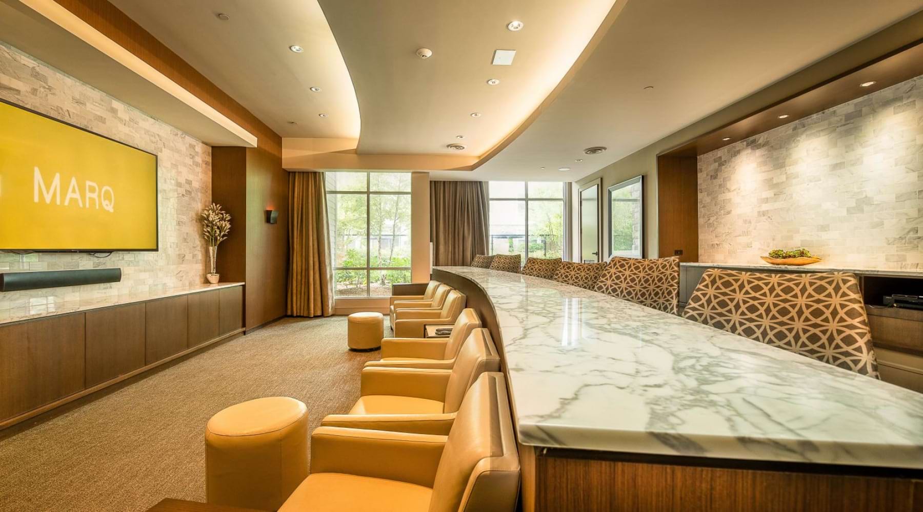 Vibrant and Modern Living lounge room with a TV and ample seating